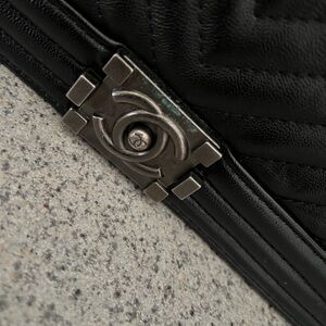 CHANEL Black Leather Men's Bag with Silver Hardware